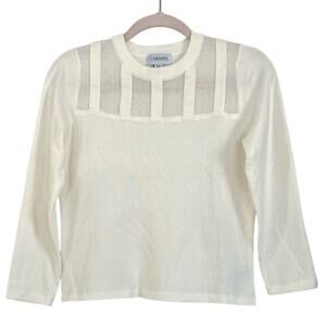 Carmen Marc Valvo Off White Sweater with Sheer Detail at Neckline